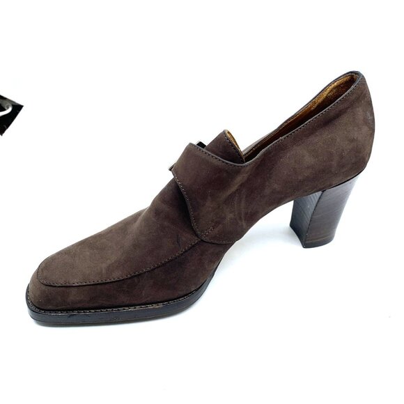 Faconnable Womens Buckle Pilgrim Shoes Brown Suede Size 6B Leather Vibram Sole - Picture 6 of 15